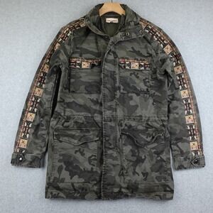 Driftwood Camo Anorak Jacket Embroidered Military Style Women's Medium Boho Zip